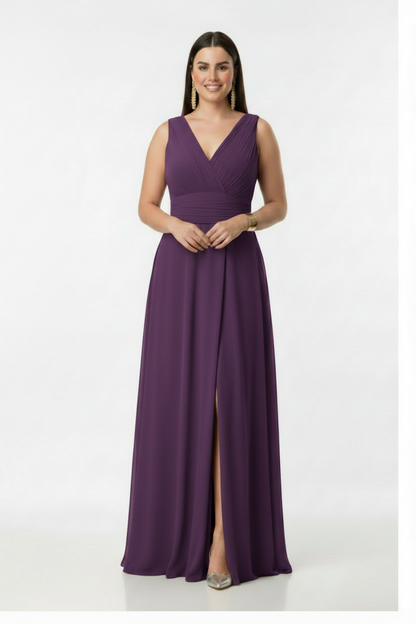Vestido de Fiesta Largo Jaipur-Talla Grande con Escote pico y Abertura en la Falda