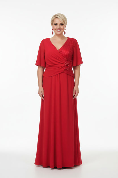 vestido para madrina largo rojo con detalle de brillos