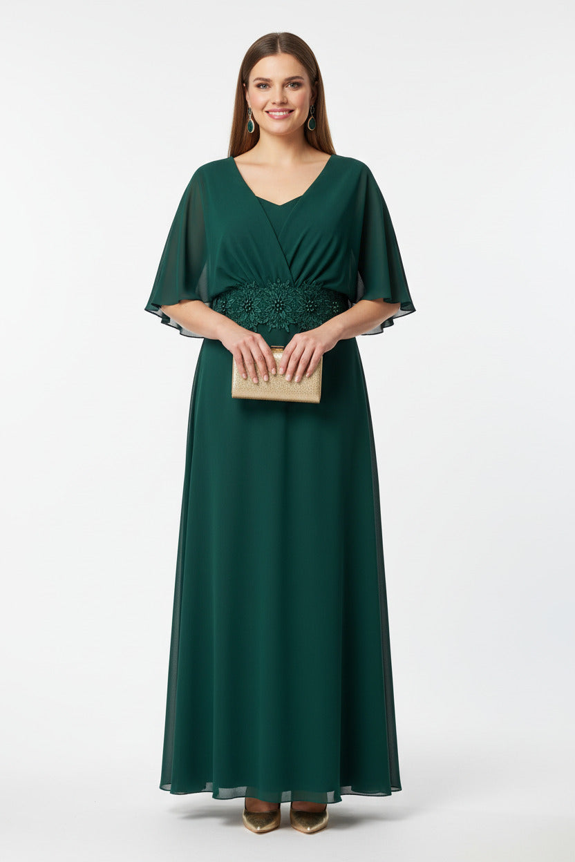 Vestido de Fiesta invitada boda largo Talla Grande Encaje en la Cintura verde