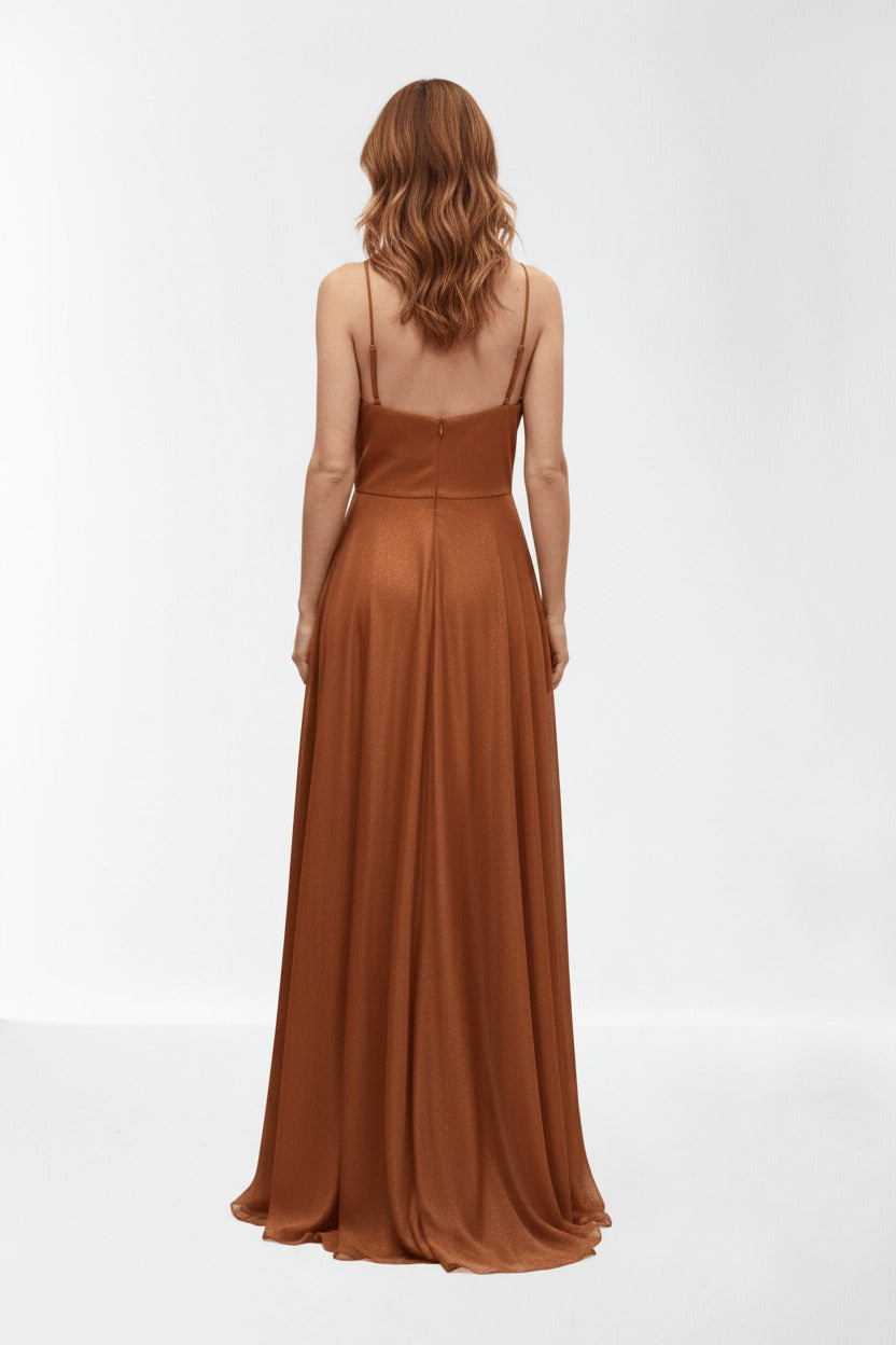 Vestido de Fiesta Largo Sochy - Falda con Vuelo y Tirantes Finos