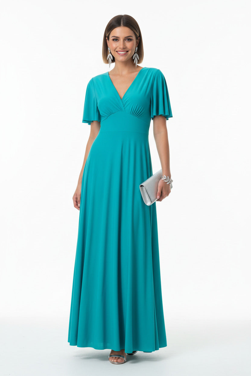 Vestido de Fiesta Largo Memphis - Manga Corta Escote Pico