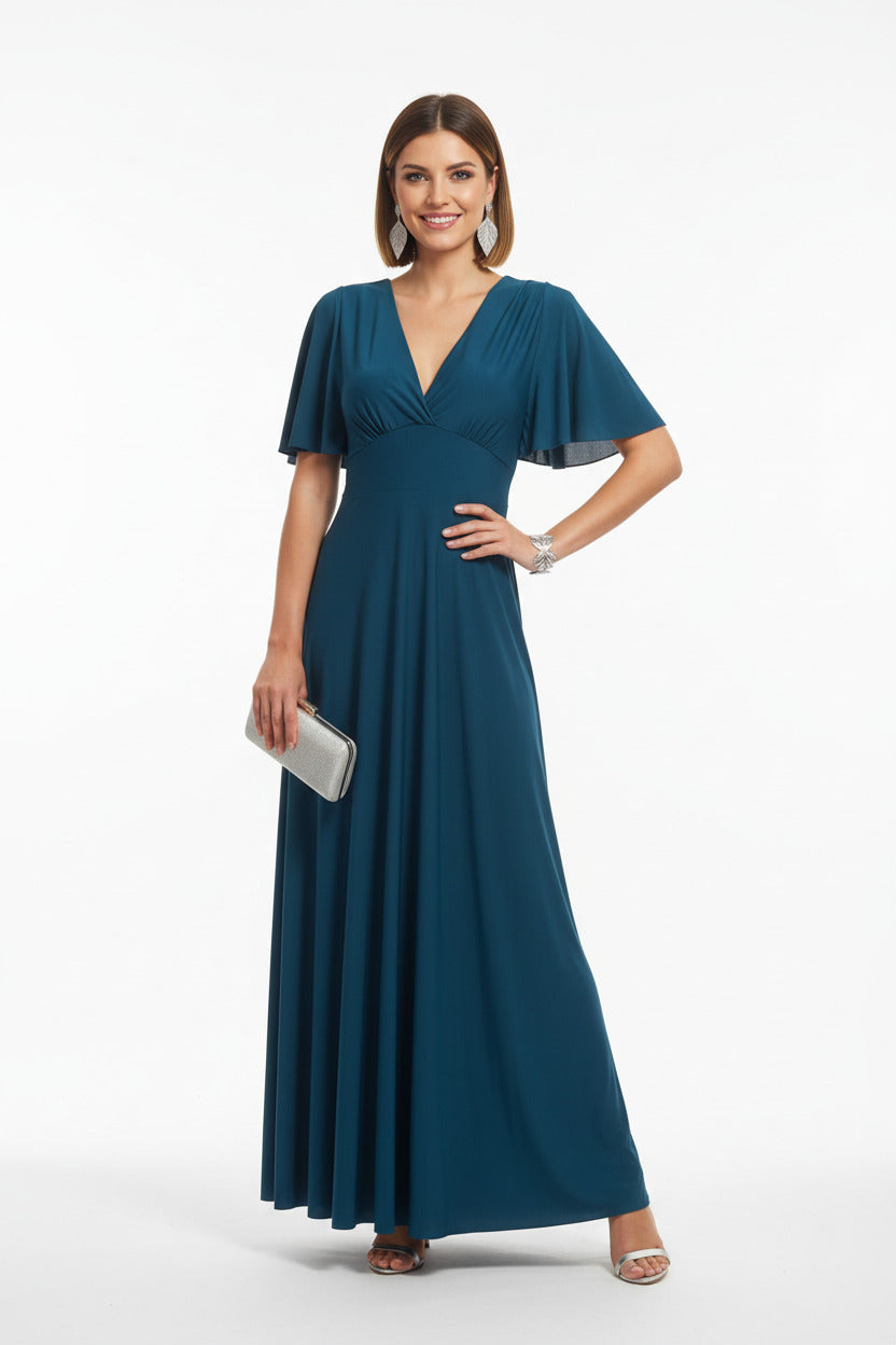 Vestido de Fiesta Largo Memphis - Manga Corta Escote Pico