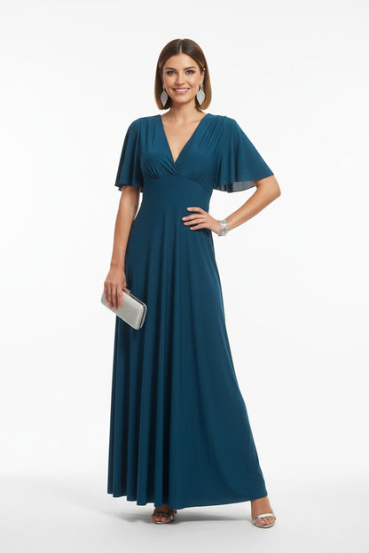 Vestido de Fiesta Largo Memphis - Manga Corta Escote Pico