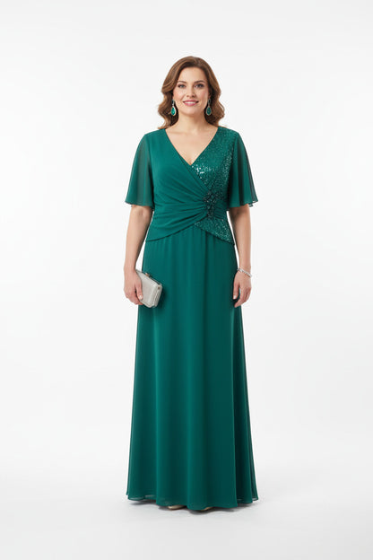vestido de madrina largo verde con lentejuelas