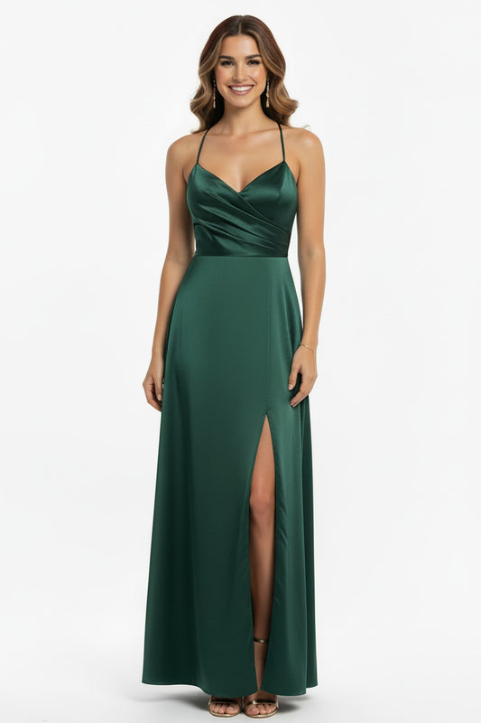 vestido de fiesta largo verde espalda corsé