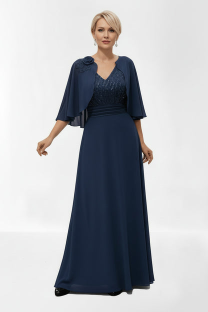 Vestido de Fiesta Largo Talla Grande Joliet con Lentejuelas Azul marino SG (46 48 50 52) banda elástica oculta en la espalda