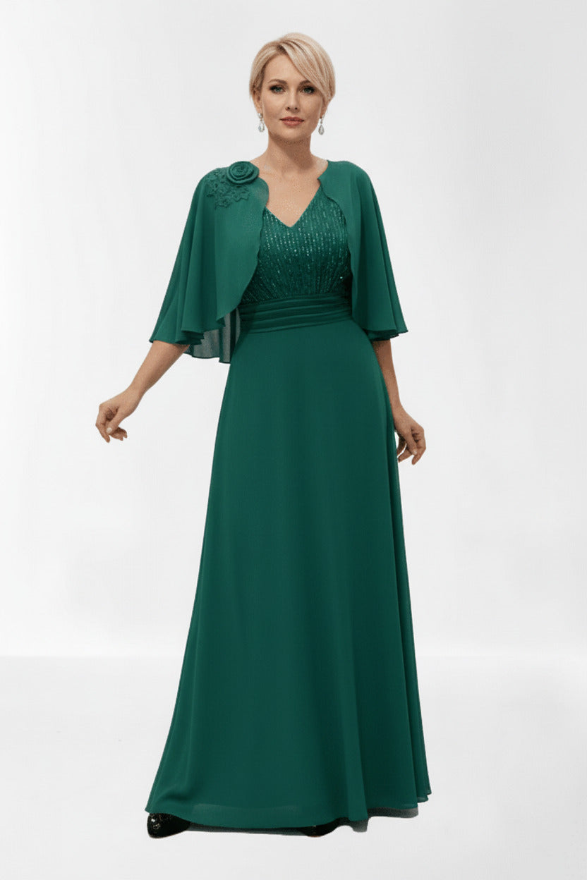 Vestido de Fiesta Largo Talla Grande Joliet con Lentejuelas Verde oscuro SG (46 48 50 52) banda elástica oculta en la espalda