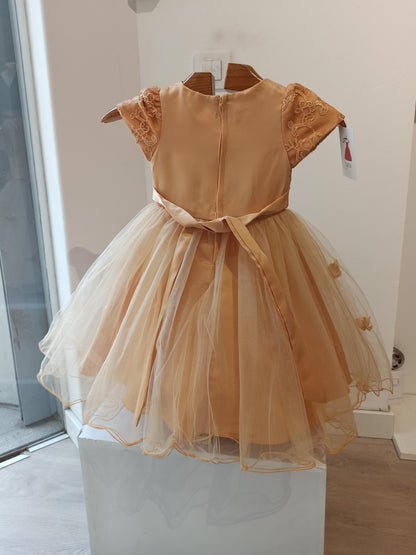 Vestido de Fiesta para Niña Dorado con Bordados Florales