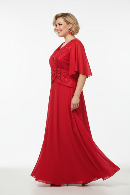 lateral vestido para madrina largo rojo con detalle de brillos