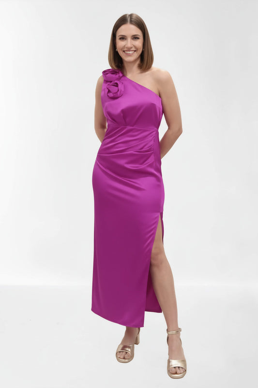 Vestido de fiesta tobillero de satén Manali