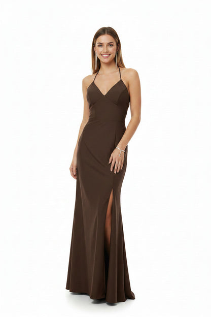  vestido sirena con espalda descubierta color chocolate