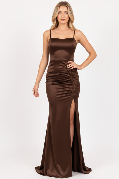 Vestido sirena espalda corset Graz Marrón U (36 38 40)-Vista frontal