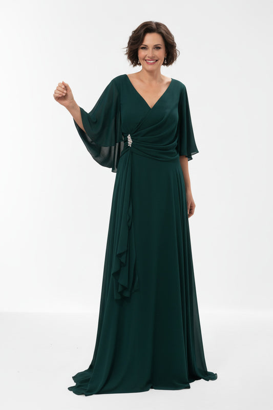 Vestido de fiesta largo Lecce-Talla grande con broche Verde oscuro SG (46 48 50 52) banda elástica oculta en la espalda 100% poliester