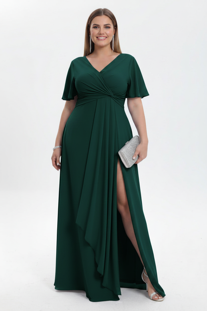 Vestido de fiesta largo verde oscuro vista frontal