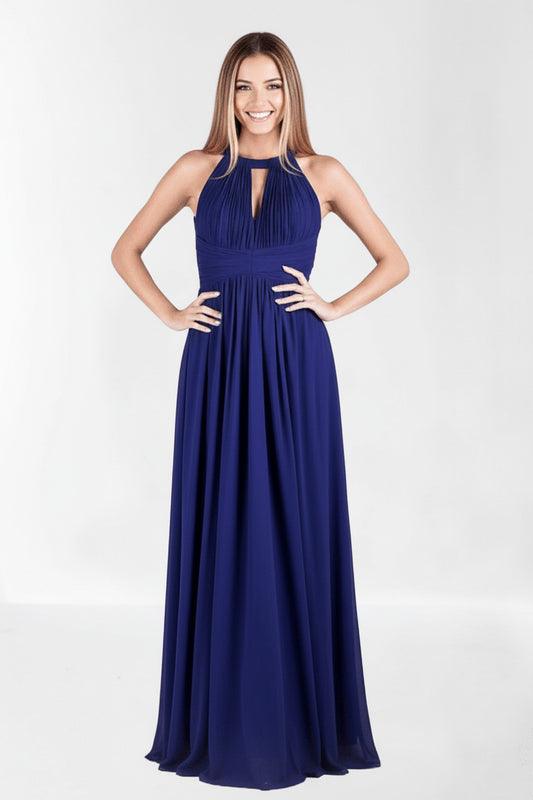 Vestido de Fiesta Largo Indore - Espalda Descubierta y Escote Halter Azul marino 100% poliester