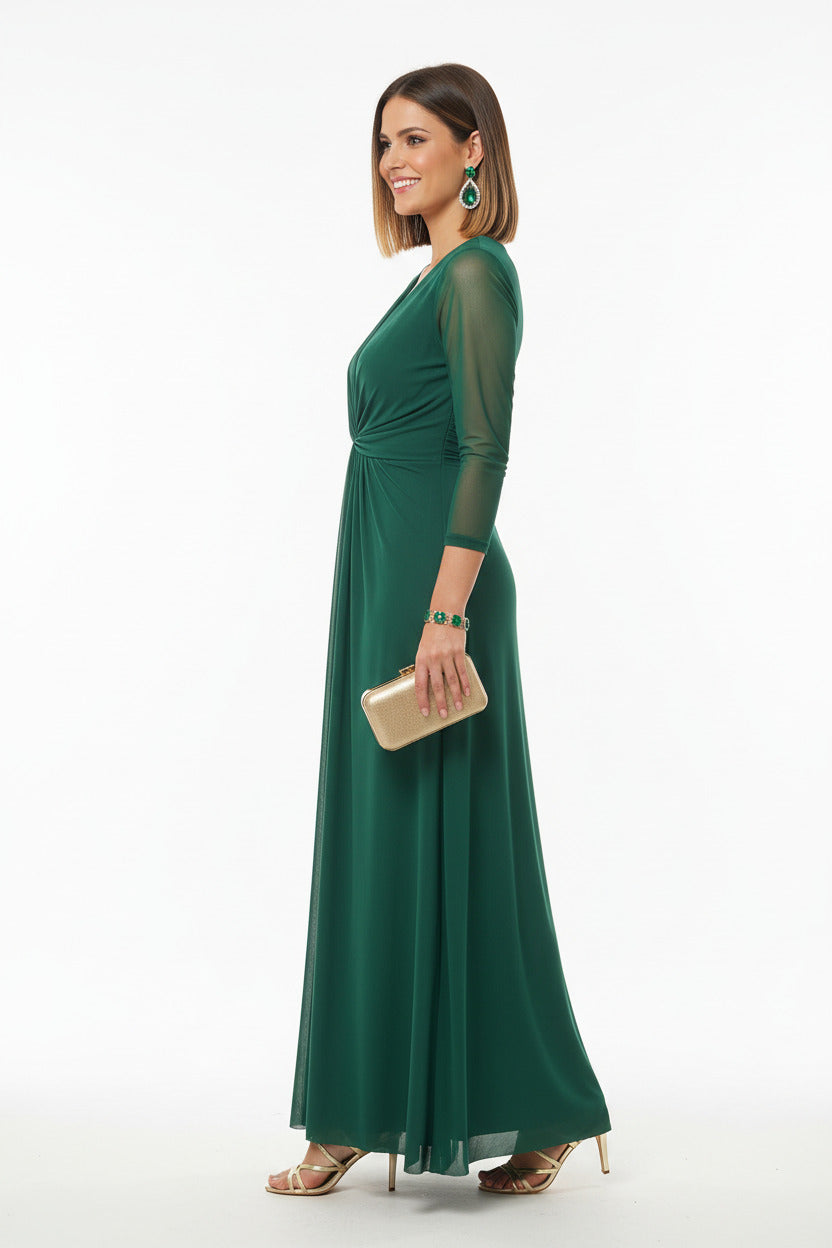 Vestido de Fiesta Largo Guilin - Manga Francesa y Nudo Cruzado