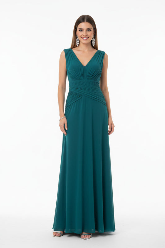 Vestido invitada boda largo color verde azulado 