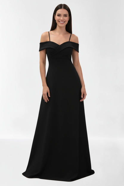 Vestido de fiesta largo para eventos con escote bardot color negro