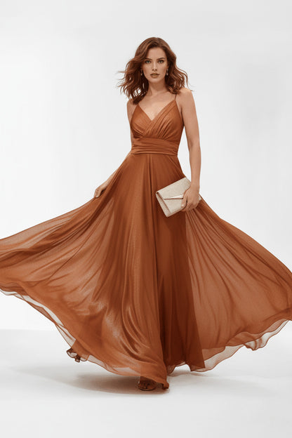 Vestido de Fiesta Largo Sochy - Falda con Vuelo y Tirantes Finos