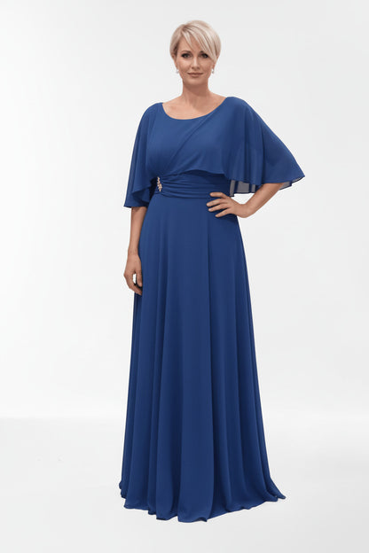 Vestido de fiesta largo elegante para bodas azul con detalle de broche