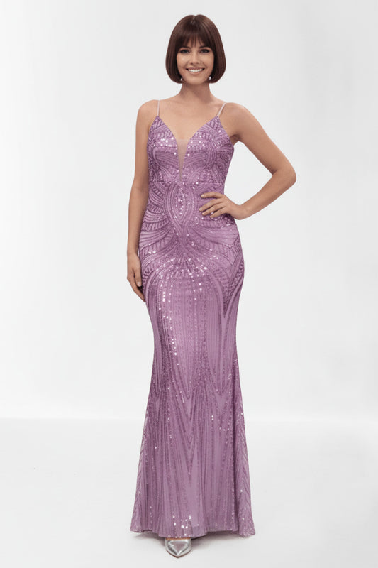 Vestido de Fiesta Sirena Wels - Lentejuelas y Escote en V Lila
