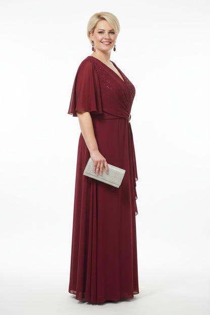 escote vestido para madrina largo con detalle de broche burdeos lateral
