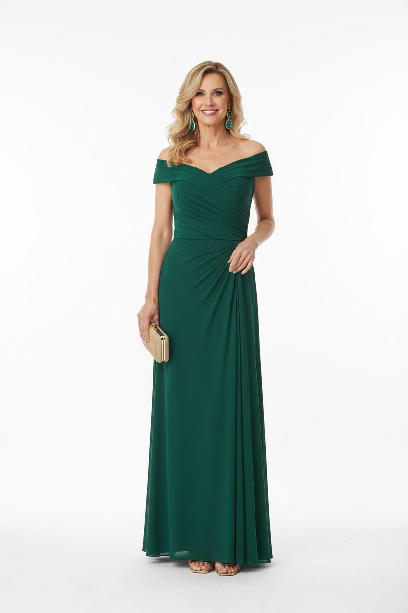 vestido fiesta largo para madrina escote barco verde