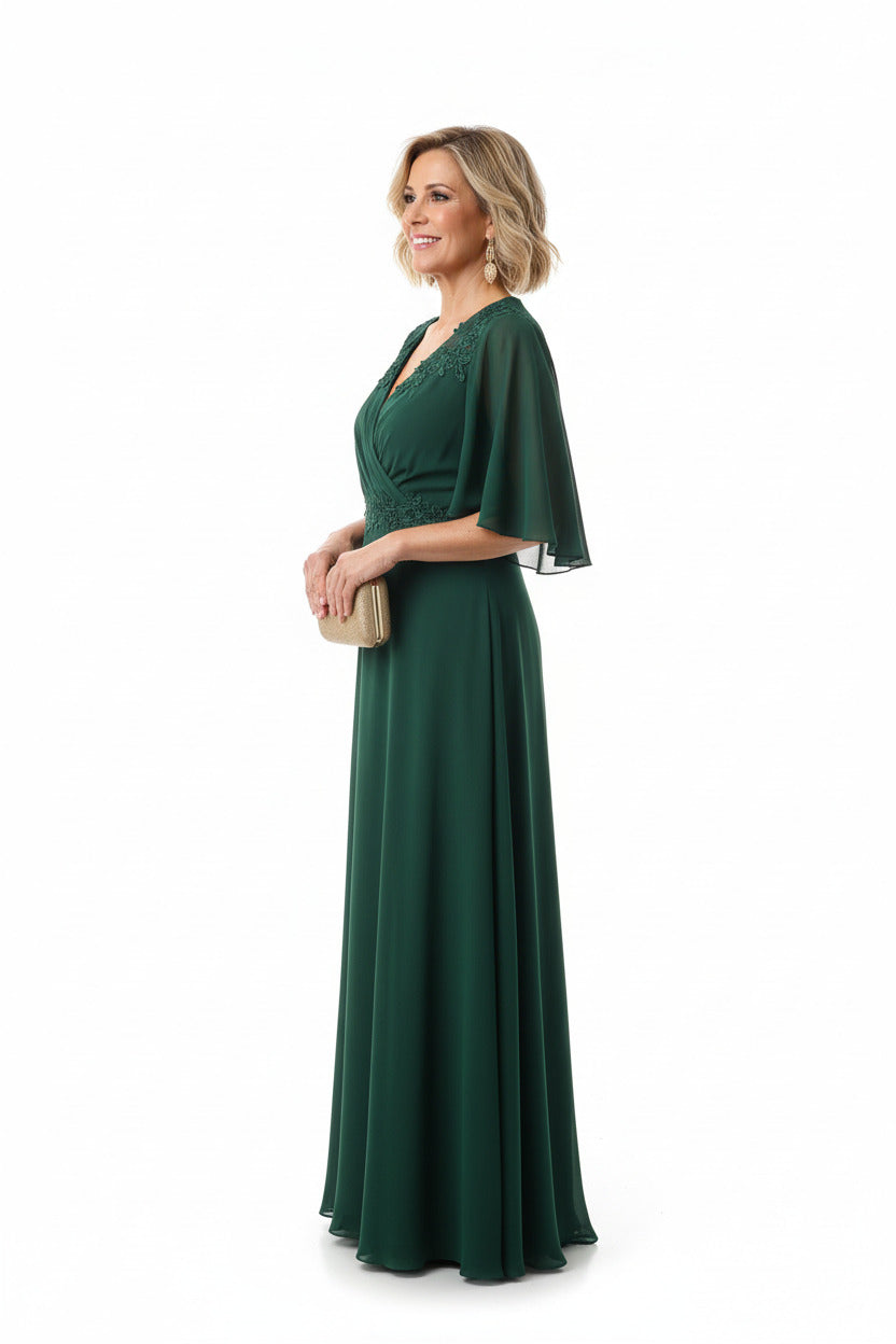 lateral vestido para madrina largo verde oscuro con encajes
