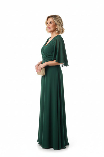 lateral vestido para madrina largo verde oscuro con encajes