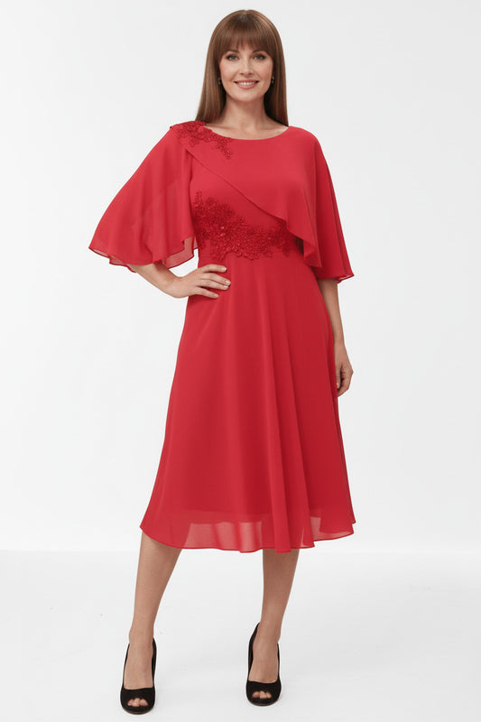Vestido de fiesta midi para bodas rojo talla grande escote cerrado Lunea Rojo SG (46 48 50 52) 