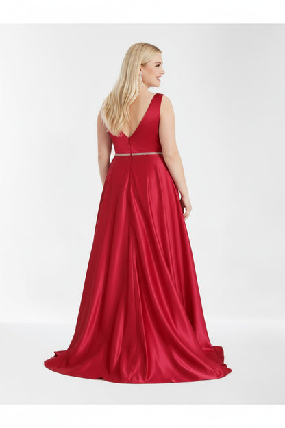 Vestido mikado talla grande escote pico Venecia