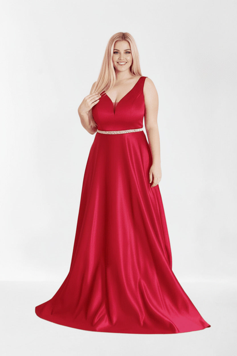 Vestido mikado talla grande escote pico Venecia Ciruela 48