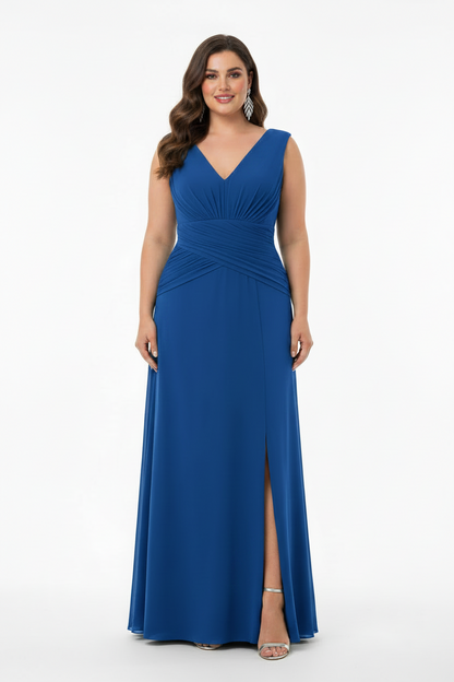 Vestido Largo Mildura Talla Grande - Con Hombreras y Abertura en la Falda