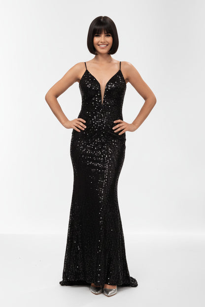 Vestido de Fiesta Sirena Wels - Lentejuelas y Escote en V Negro