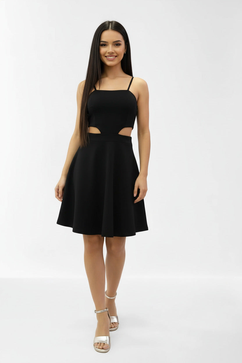 Vestido de Fiesta Corto con Vuelo y Aberturas Lima Negro U (36 38) 95% poliéster 5%elastan