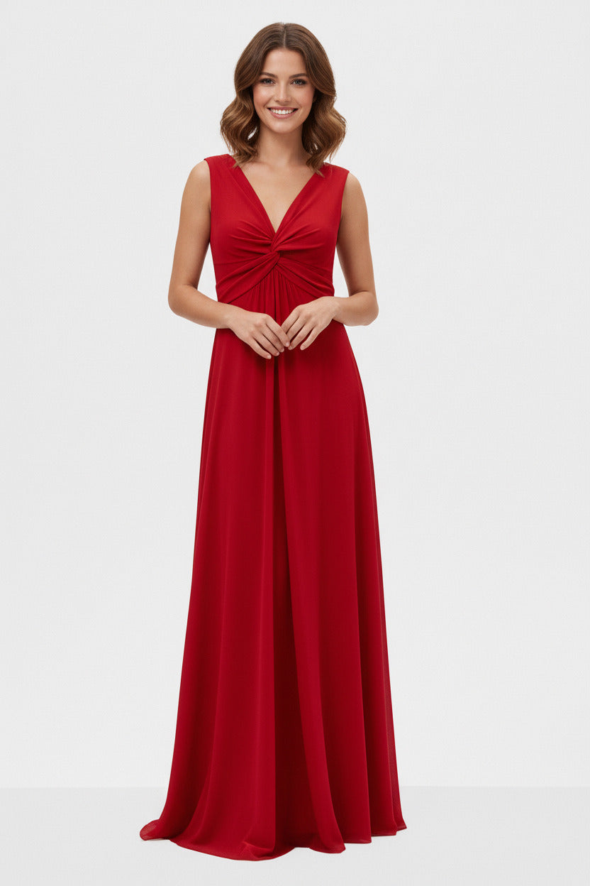 Vestido de Fiesta Largo Arau - Escote Pico Cruzado Licra Elástica Rojo U (38 40 42) 95% poliéster 5%elastan