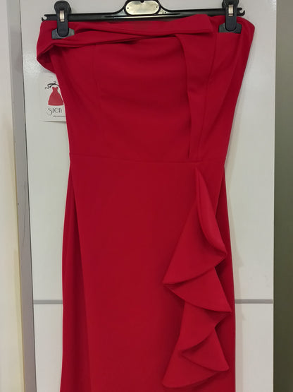 Vestido de fiesta largo elegante palabra de honor rojo-Vista en percha