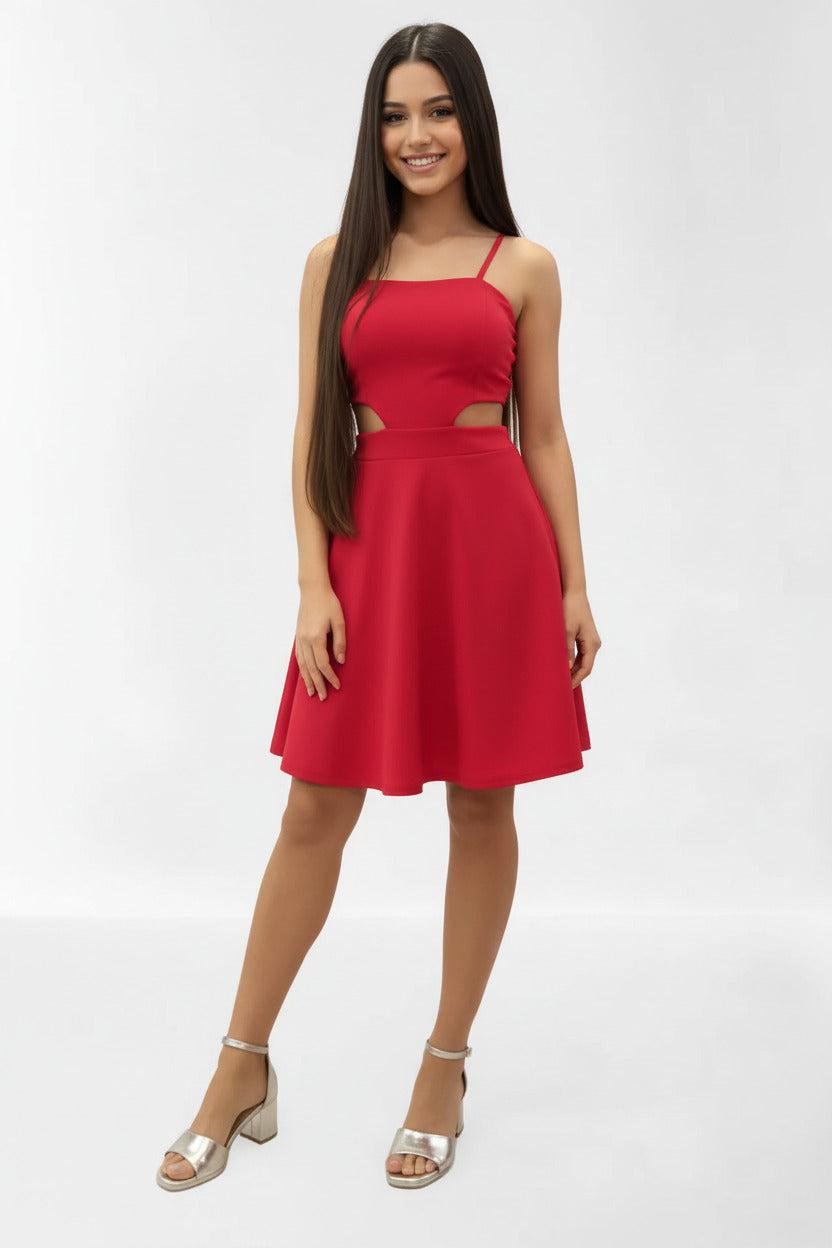 Vestido de Fiesta Corto con Vuelo y Aberturas Lima Rojo U (36 38) 95% poliéster 5%elastan