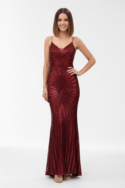 Vestido de Fiesta Sirena con Lentejuelas Gable - Escote en V Ciruela