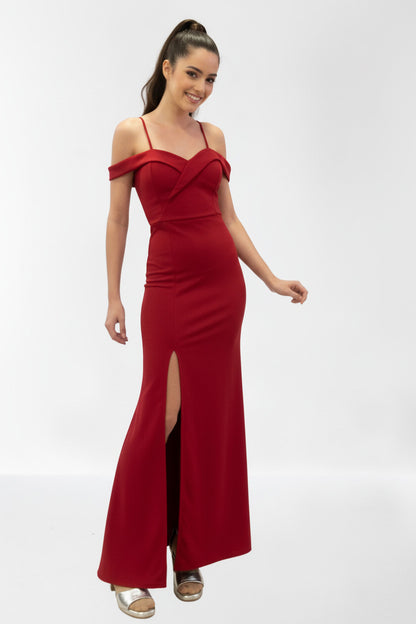 Vestido de Fiesta Largo Nashville - Sirena Escote Barco S(34 36) Rojo