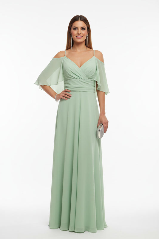 Vestido Largo de Fiesta de Hombros Descubiertos con Escote Corazón verde agua