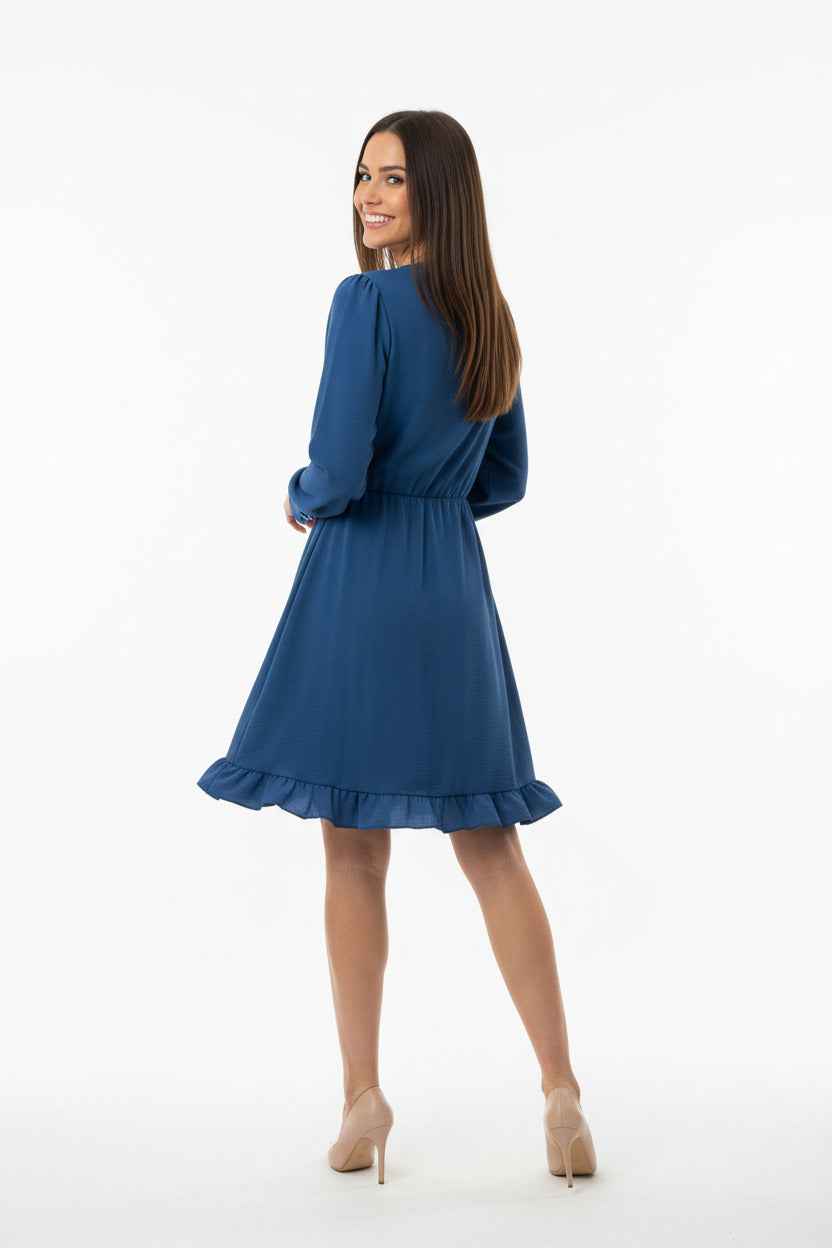 Vestido de Fiesta Corto Villes-Manga Larga y Falda con Volante