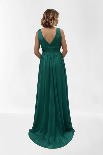 Vestido de Fiesta Largo Itaca - Tul con Brillos y Escote Pico