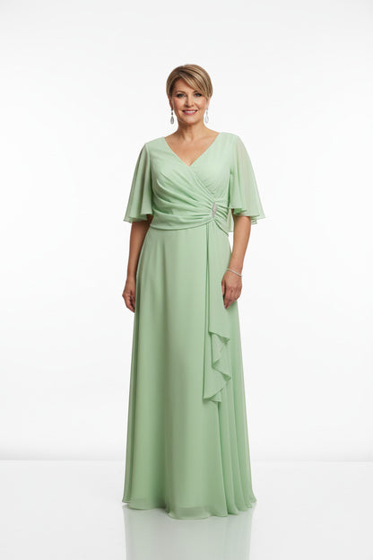 Vestido de fiesta largo Talla grande con broche Verde