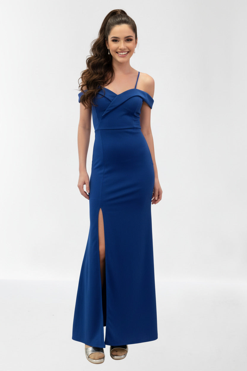 Vestido de Fiesta Largo Nashville - Sirena Escote Barco S(34 36) Azul