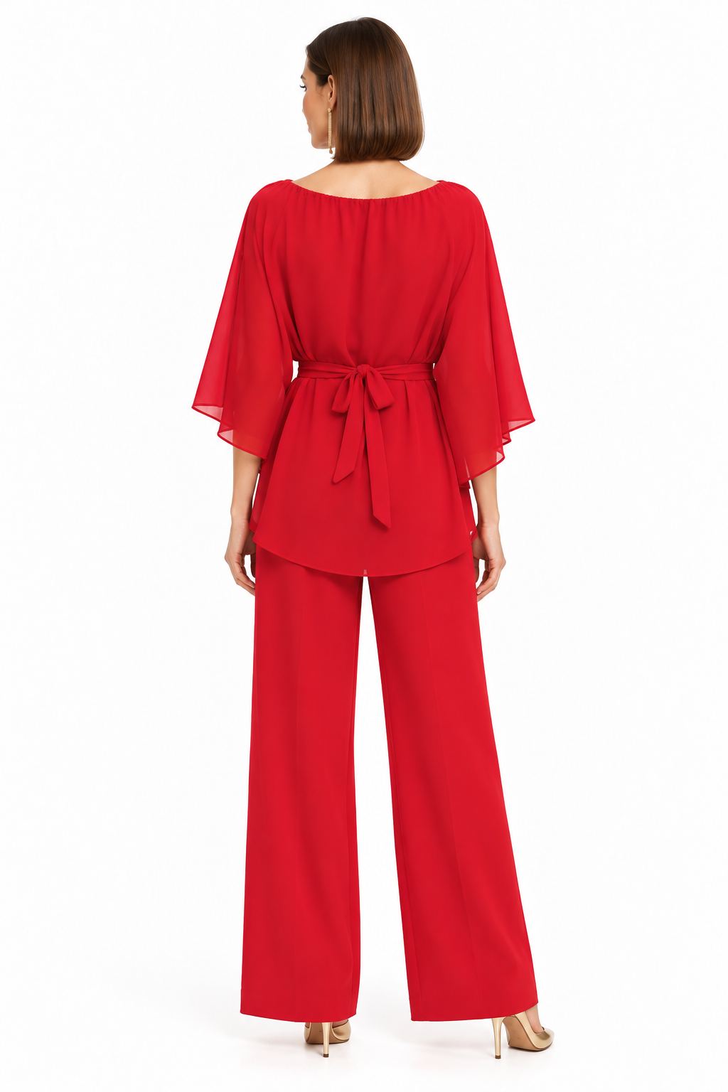 espalda blusa de fiesta roja manga murciélago con pedrería