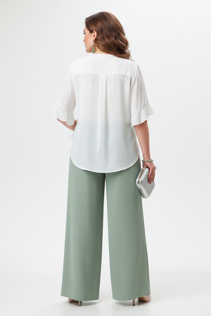 espalda Blusa de Vestir Blanca Talla Grande con Fruncido Elegante