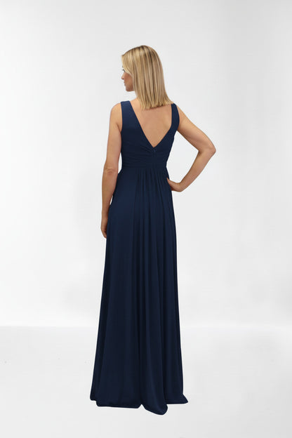 Espalda Vestido de Fiesta Largo Chicago - Escote en V con Pedrería en Cintura azul marino