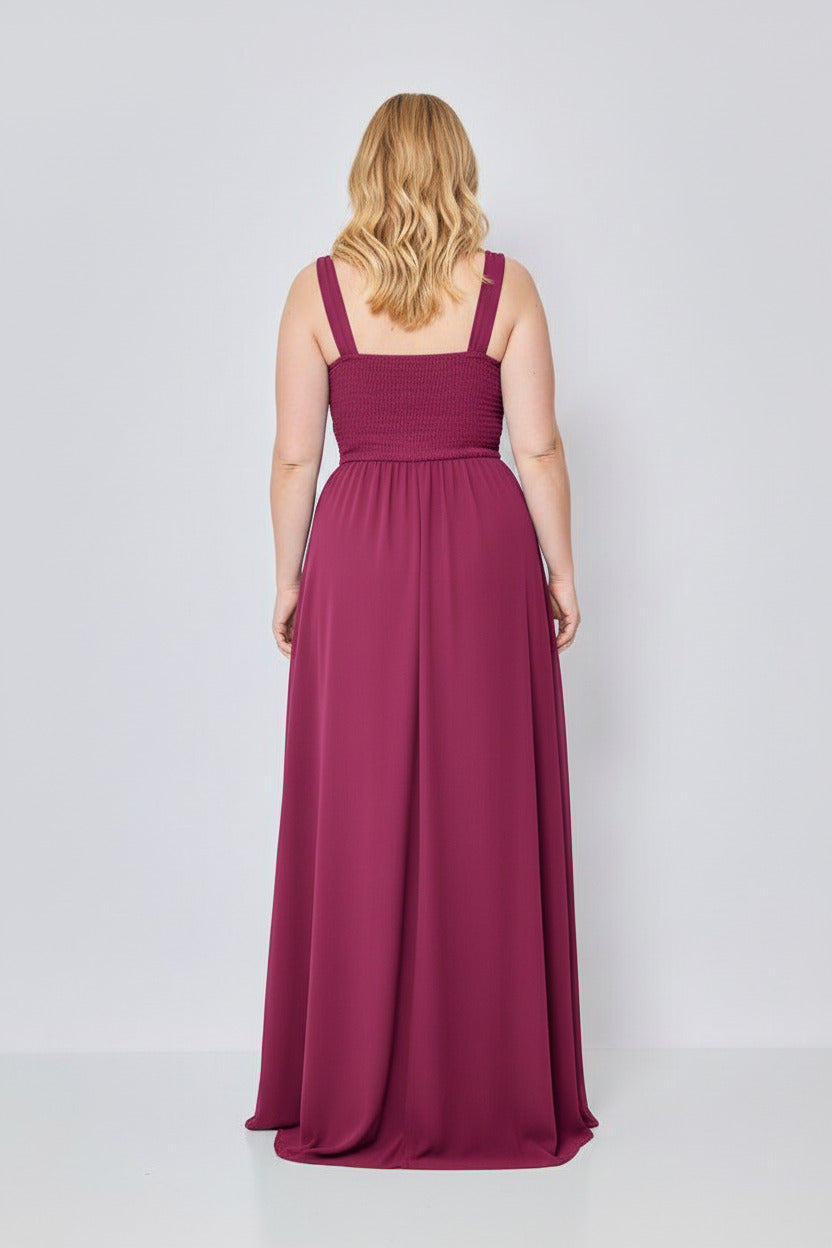 Vestido de Fiesta Largo Jaipur-Talla Grande con Escote pico y Abertura en la Falda
