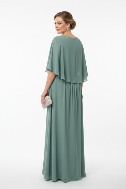 espalda vestido para madrina largo verde salvia con detalle de brillos